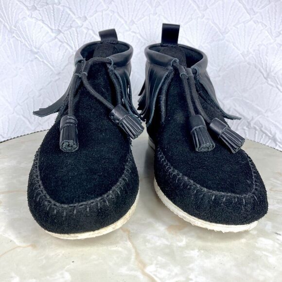 Rag & Bone “Ghita” Fringe Western Ankle Booties Black Suede Leather Boho Boots - Picture 3 of 12
